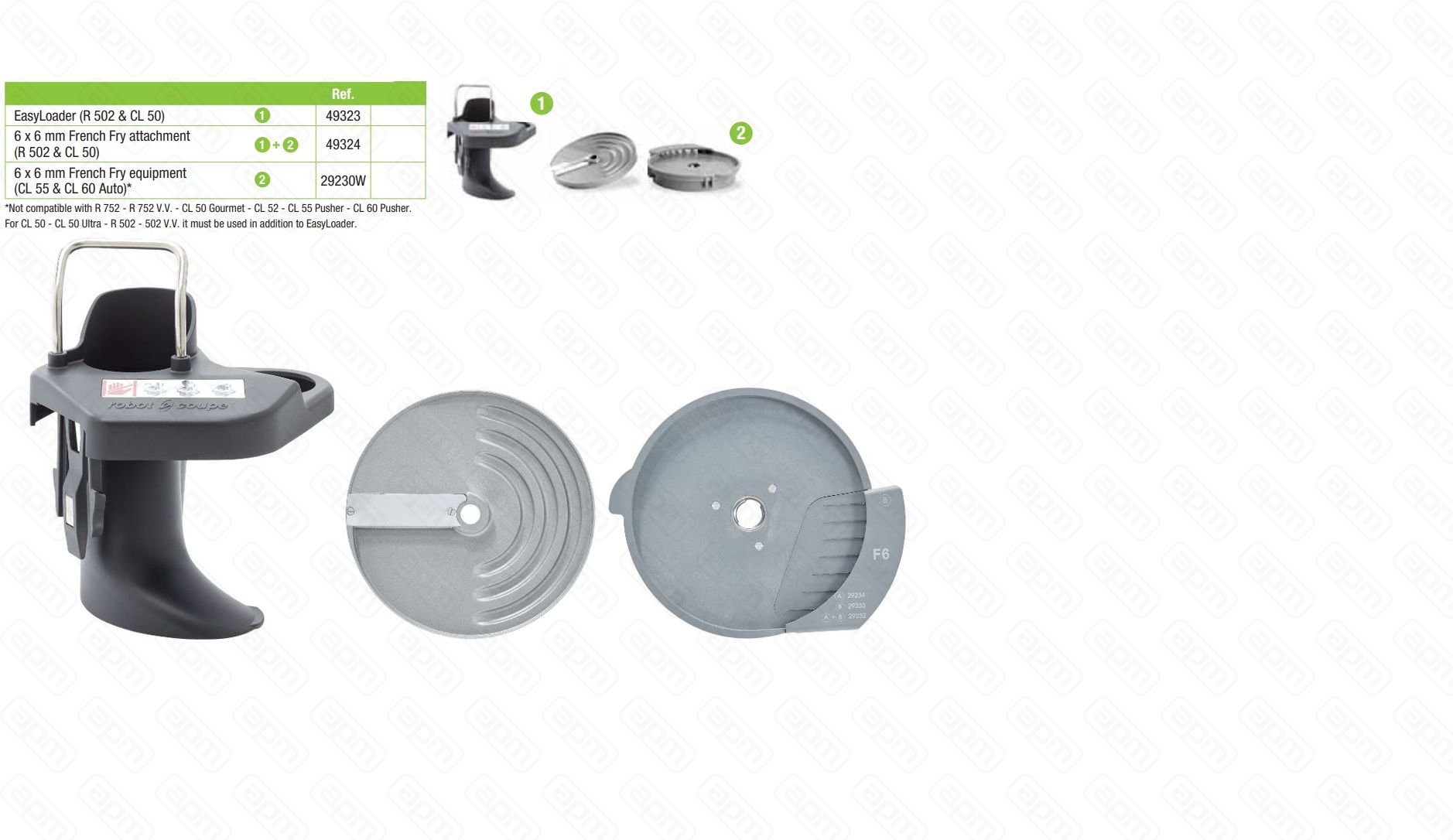 КОМПЛЕКТ ROBOT COUPE CL50 ДНАРЕЗКИ КАРТОШКИ ФРИ  6Х6ММ EASYLOADER 49324
