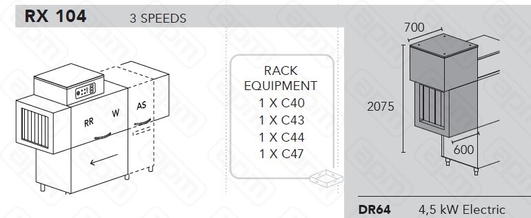 МАШИНА ПОСУДОМОЕЧНАЯ DIHR RX 104 DXDDEXPDR64