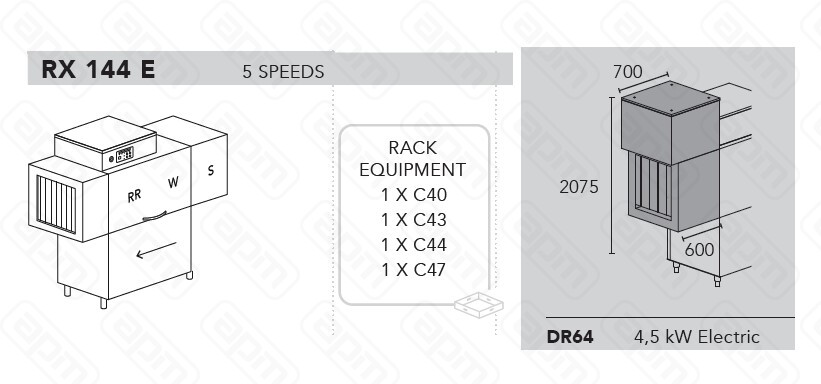 МАШИНА ПОСУДОМОЕЧНАЯ DIHR RX 144 DXDDEXPDR64ДЕЛЕНИЕ 2 ЧАСТИ