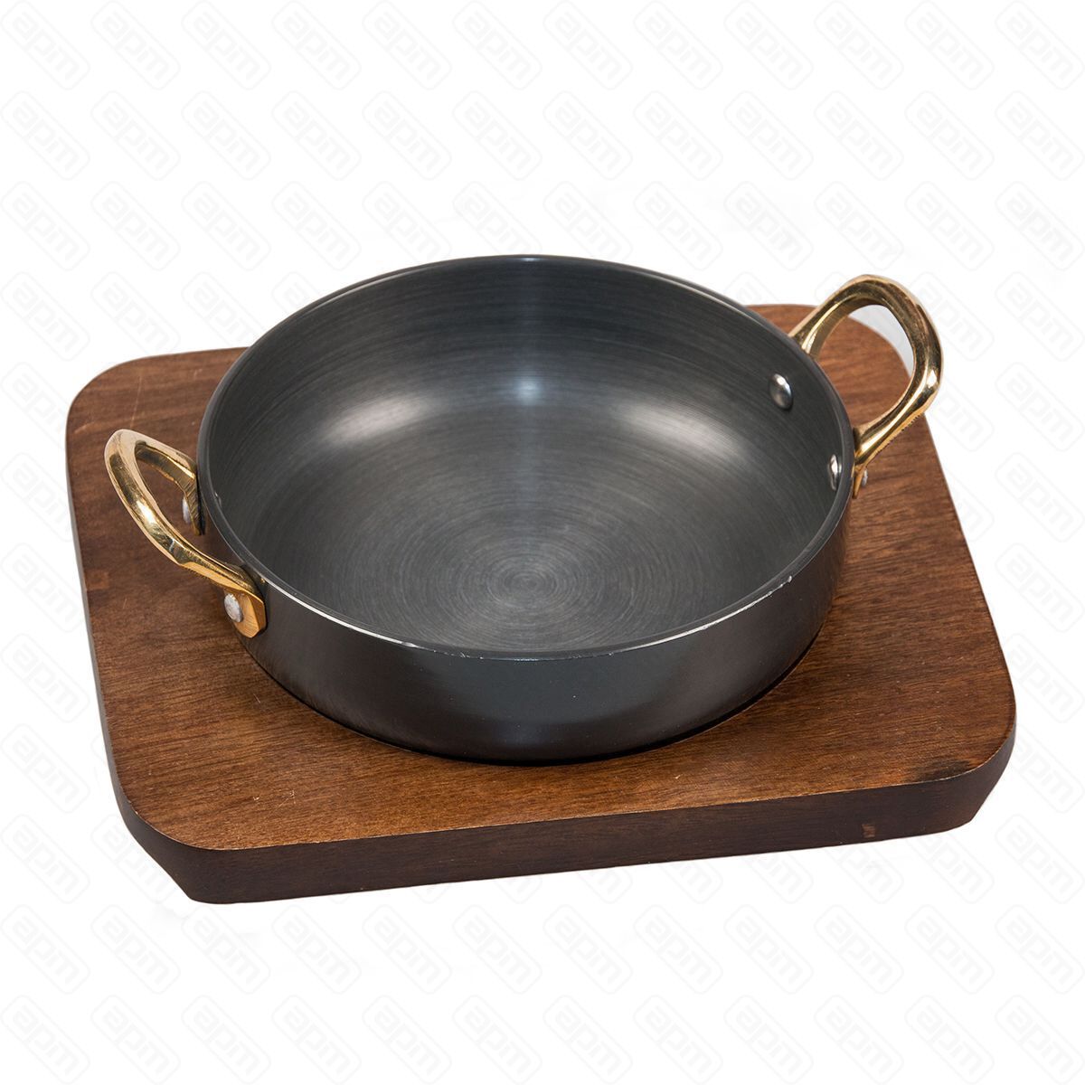 Сковородка алюминий с анодированным покрытием 500 мл для подачи на деревянной подставке PL Proff