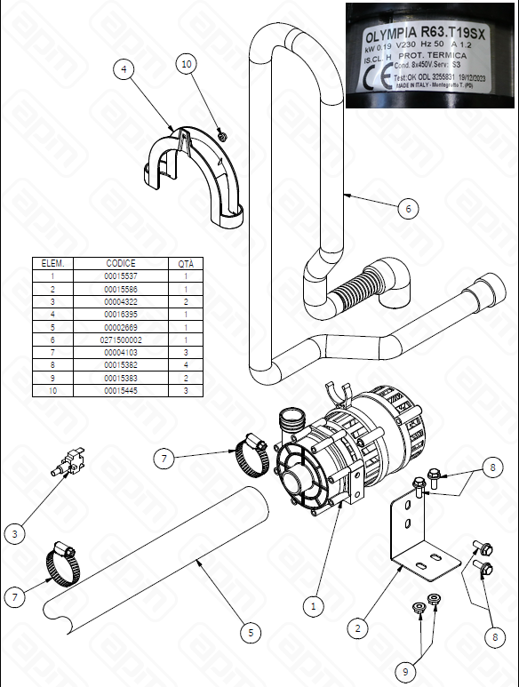 Комплект для установки сливного насоса на машины серии AU KIT DRAIN PUMP FOR AU RANGE