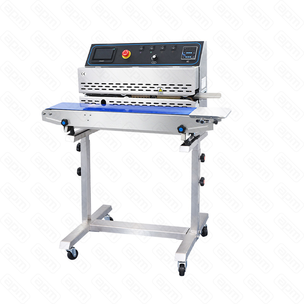 Горизонтальный конвейерный роликовый запайщик FRP-810III на консоли каплеструйный принтер