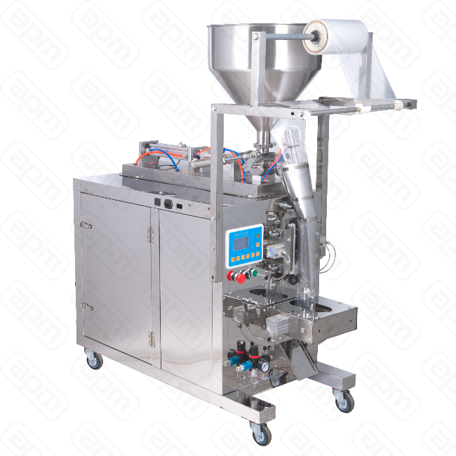 Фасовочно-упаковочный аппарат для жидких и пастообразных продуктов DXDG-200 NEW 3-х шовный пакет насечка ширина пленки -68 мм 5-50 мл