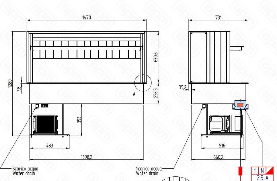 ПРИЛАВОК ХОЛОД ENOFRIGO DOGE WALL 1400 RF ВСТР A1DOGEKWRF14PX ЦВЕТ 608