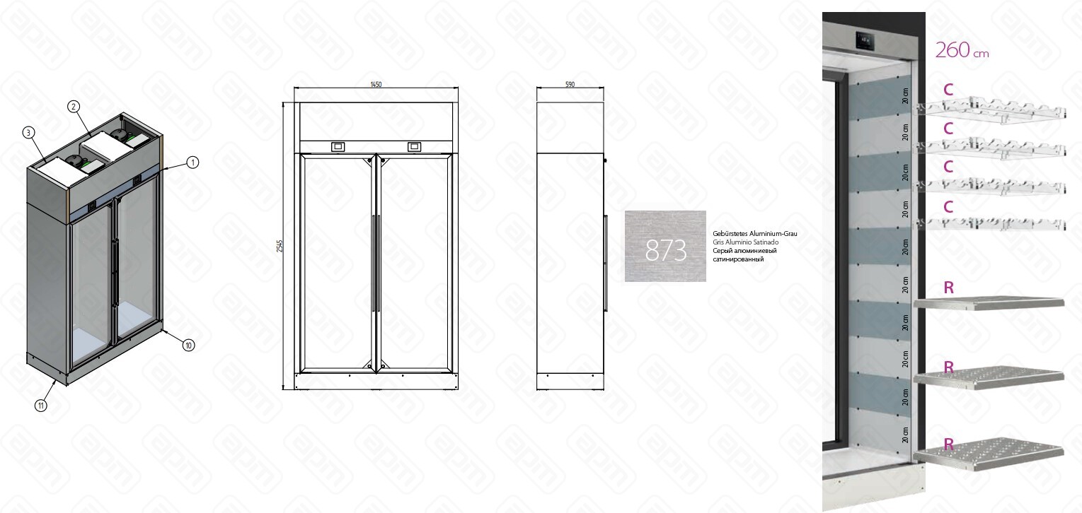 ШКАФ ВИННЫЙ ENOFRIGO WINE LIBRARY 20 2P WALL H260 P60 VT W СЕРЫЙ 873  ПОЛКИ RПОЛКИ С